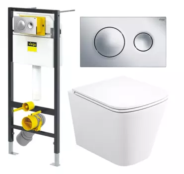 Комплект 3 в 1 инсталляция Viega Prevista 8524.13 + Унитаз подвесной Enio Binario + кнопка хром