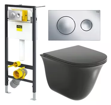 Комплект 3 в 1 инсталляция Viega Prevista 8524.13 + Унитаз подвесной Grossman GR-4412BMS + кнопка хром