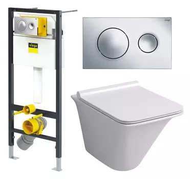 Комплект 3 в 1 инсталляция Viega Prevista 8524.13 + Унитаз подвесной Grossman GR-4413S + кнопка хром