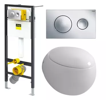 Комплект 3 в 1 инсталляция Viega Prevista 8524.13 + Унитаз подвесной Grossman GR-4442 + кнопка хром