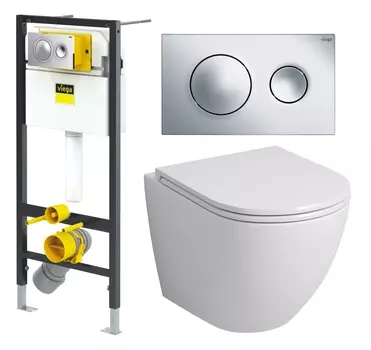 Комплект 3 в 1 инсталляция Viega Prevista 8524.13 + Унитаз подвесной Grossman GR-4455S + кнопка хром