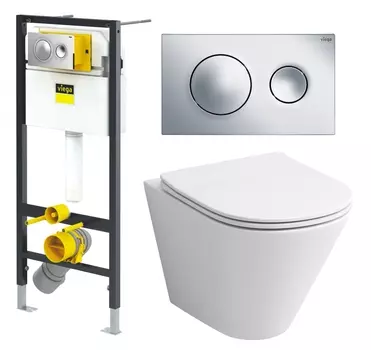 Комплект 3 в 1 инсталляция Viega Prevista 8524.13 + Унитаз подвесной Grossman GR-4477S + кнопка хром