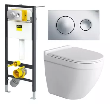 Комплект 3 в 1 инсталляция Viega Prevista 8524.13 + Унитаз подвесной Grossman GR-4483S + кнопка хром