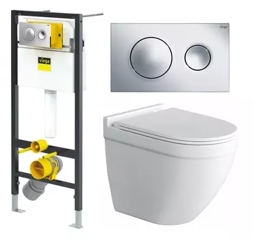 Комплект 3 в 1 инсталляция Viega Prevista 8524.13 + Унитаз подвесной Owl 1975 Cirkel-H + кнопка хром