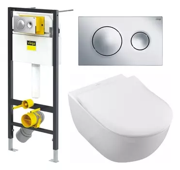 Комплект 3 в 1 инсталляция Viega Prevista 8524.13 + Унитаз подвесной Villeroy & Boch Subway 2.0 5614R201 + кнопка хром