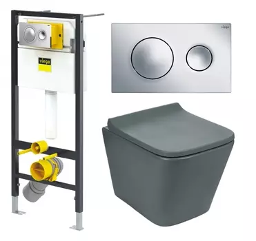 Комплект 3 в 1 инсталляция Viega Prevista 8524.13 + Унитаз подвесной Weltwasser WW SK Gelbach 041 MT-GR + кнопка хром