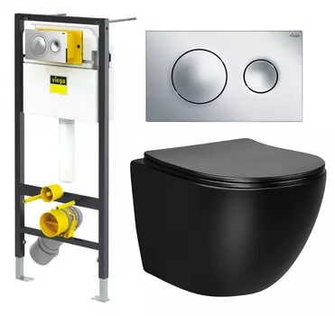 Комплект 3 в 1 инсталляция Viega Prevista 8524.13 + Унитаз Vincea Globo VT1-14MB + кнопка хром