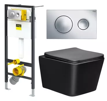 Комплект 3 в 1 инсталляция Viega Prevista 8524.13 + Унитаз Vincea Q-Line VT1-12MB + кнопка хром