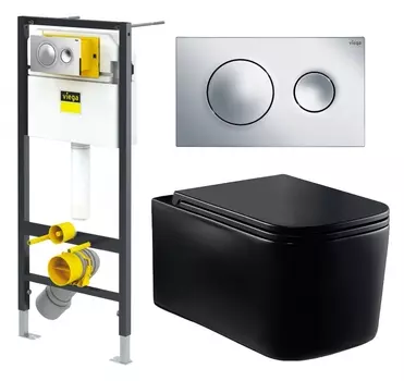 Комплект 3 в 1 инсталляция Viega Prevista 8524.13 + Унитаз Vincea Ultra Rimless VT1-32MB + кнопка хром