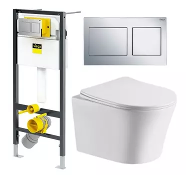 Комплект 3 в 1 инсталляция Viega Prevista Dry 8524.14 792596 + Подвесной унитаз CeruttiSpa Adige Aria CT7837 + кнопка хром