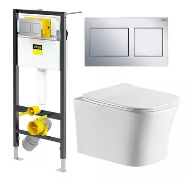 Комплект 3 в 1 инсталляция Viega Prevista Dry 8524.14 792596 + Подвесной унитаз CeruttiSpa Marmolada aria CT7778 + кнопка хром