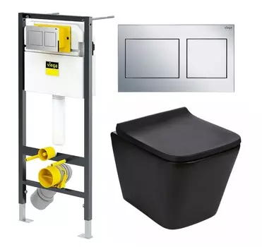Комплект 3 в 1 инсталляция Viega Prevista Dry 8524.14 792596 + Подвесной унитаз WeltWasser Gelbach 041 MT-BL + кнопка хром