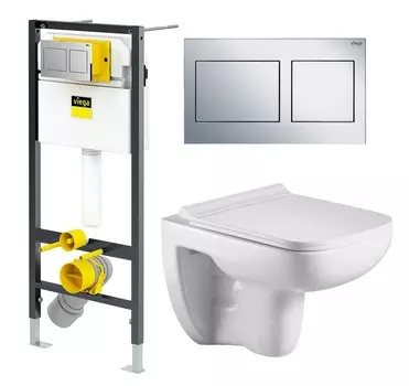 Комплект 3 в 1 инсталляция Viega Prevista Dry 8524.14 792596 + Подвесной унитаз WeltWasser Kehlbach 004 GL-WT + кнопка хром