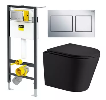 Комплект 3 в 1 инсталляция Viega Prevista Dry 8524.14 792596 + Подвесной унитаз WeltWasser Salzbach 043 MT-BL + кнопка хром