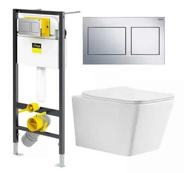 Комплект 3 в 1 инсталляция Viega Prevista Dry 8524.14 792596 + Унитаз Azario Boca AZ-2002 + кнопка хром