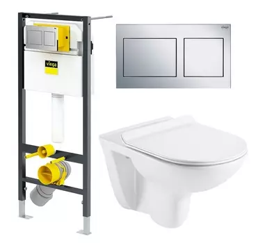 Комплект 3 в 1 инсталляция Viega Prevista Dry 8524.14 792596 + Унитаз Azario Pavia AZ-2142 + кнопка хром