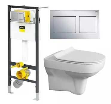 Комплект 3 в 1 инсталляция Viega Prevista Dry 8524.14 792596 + Унитаз подвесной Cersanit City New + кнопка хром