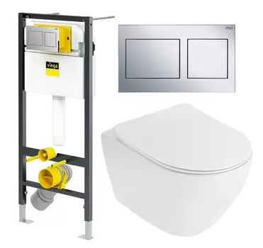 Комплект 3 в 1 инсталляция Viega Prevista Dry 8524.14 792596 + Унитаз подвесной Cezares Stylus CZR-513-TH-R + кнопка хром