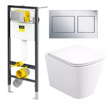 Комплект 3 в 1 инсталляция Viega Prevista Dry 8524.14 792596 + Унитаз подвесной Enio Binario + кнопка хром