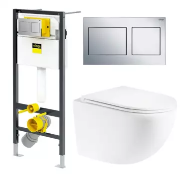 Комплект 3 в 1 инсталляция Viega Prevista Dry 8524.14 792596 + Унитаз подвесной Enio Unico + кнопка хром