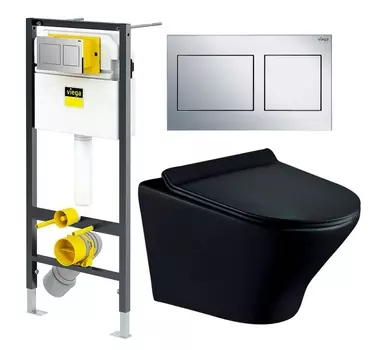 Комплект 3 в 1 инсталляция Viega Prevista Dry 8524.14 792596 + Унитаз подвесной Esbano Aster ESUPASTEBM + кнопка хром