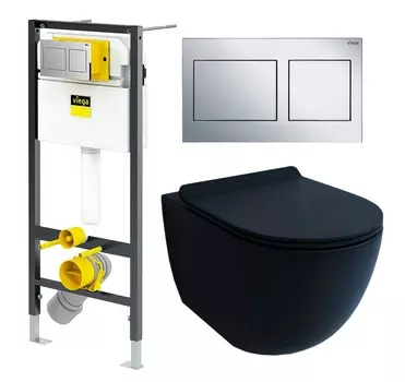 Комплект 3 в 1 инсталляция Viega Prevista Dry 8524.14 792596 + Унитаз подвесной Esbano Garcia + кнопка хром