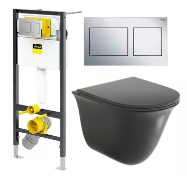Комплект 3 в 1 инсталляция Viega Prevista Dry 8524.14 792596 + Унитаз подвесной Grossman GR-4412BMS + кнопка хром