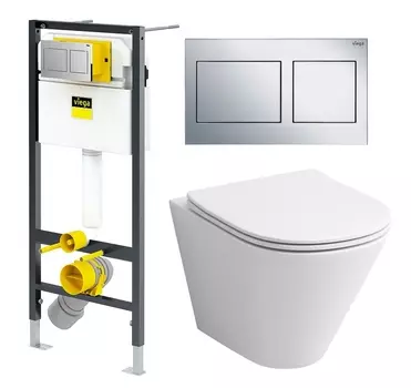 Комплект 3 в 1 инсталляция Viega Prevista Dry 8524.14 792596 + Унитаз подвесной Grossman GR-4477S + кнопка хром