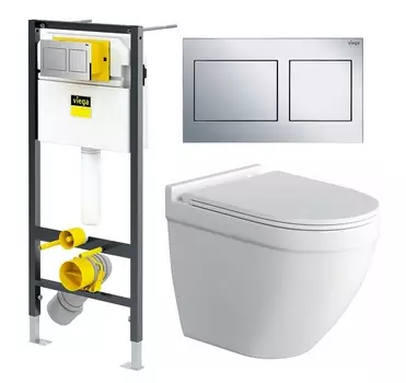 Комплект 3 в 1 инсталляция Viega Prevista Dry 8524.14 792596 + Унитаз подвесной Owl 1975 Cirkel-H + кнопка хром