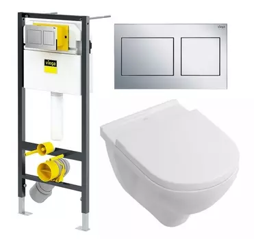 Комплект 3 в 1 инсталляция Viega Prevista Dry 8524.14 792596 + Унитаз подвесной Villeroy & Boch O Novo Directflush + кнопка хром