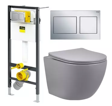 Комплект 3 в 1 инсталляция Viega Prevista Dry 8524.14 792596 + Унитаз подвесной Vincea Globo VT1-14SMG + кнопка хром