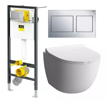 Комплект 3 в 1 инсталляция Viega Prevista Dry 8524.14 792596 + Унитаз подвесной VitrA Sento 7748В003-0075 + кнопка хром