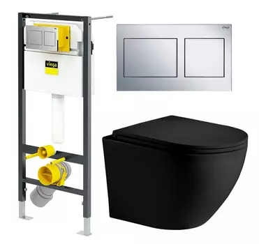 Комплект 3 в 1 инсталляция Viega Prevista Dry 8524.14 792596 + Унитаз подвесной Weltwasser WW Merzbach 043 MT-BL + кнопка хром