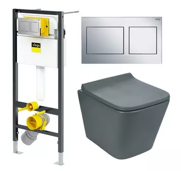 Комплект 3 в 1 инсталляция Viega Prevista Dry 8524.14 792596 + Унитаз подвесной Weltwasser WW SK Gelbach 041 MT-GR + кнопка хром