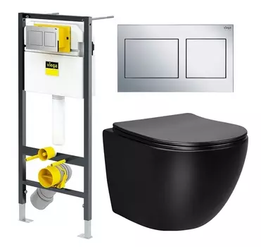 Комплект 3 в 1 инсталляция Viega Prevista Dry 8524.14 792596 + Унитаз Vincea Globo VT1-14SMB + кнопка хром