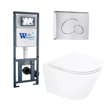 Комплект 3 в 1 инсталляция WeltWasser Marberg 410 + Подвесной унитаз BelBagno Tre BB8001CHR/SC + кнопка хром RD