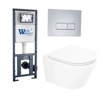 Комплект 3 в 1 инсталляция WeltWasser Marberg 410 + Подвесной унитаз BelBagno Tre BB8001CHR/SC + кнопка хром SE
