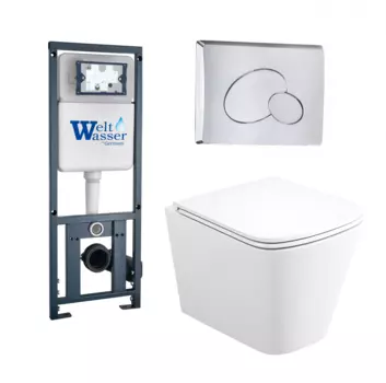 Комплект 3 в 1 инсталляция WeltWasser Marberg 410 + Подвесной унитаз Enio Binario + кнопка хром RD
