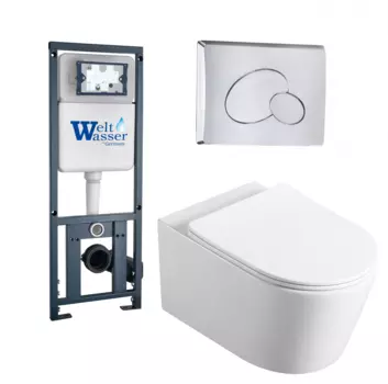 Комплект 3 в 1 инсталляция WeltWasser Marberg 410 + Подвесной унитаз Vincea Cute VT1-24 + кнопка хром RD