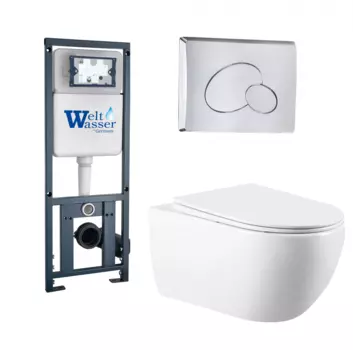 Комплект 3 в 1 инсталляция WeltWasser Marberg 410 + Подвесной унитаз Vincea Evo VT1-34 + кнопка хром RD