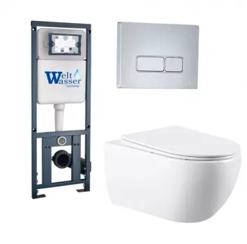 Комплект 3 в 1 инсталляция WeltWasser Marberg 410 + Подвесной унитаз Vincea Evo VT1-34 + кнопка хром SE