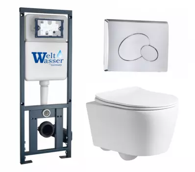 Комплект 3 в 1 инсталляция WeltWasser Marberg 410 + Унитаз подвесной CeruttiSpa Sella PP 9738 + кнопка хром 10000005948+10000005950+9738