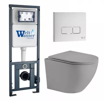 Комплект 3 в 1 инсталляция WeltWasser WW Marberg 410 10000005948 + Унитаз подвесной Weltwasser WW Merzbach 043 MT-GR + кнопка белая глянцевая SE