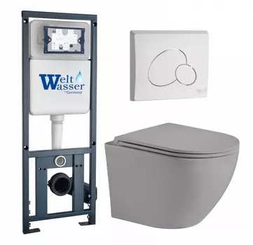 Комплект 3 в 1 инсталляция WeltWasser WW Marberg 410 10000005948 + Унитаз подвесной Weltwasser WW Merzbach 043 MT-GR + кнопка белая глянцевая RD