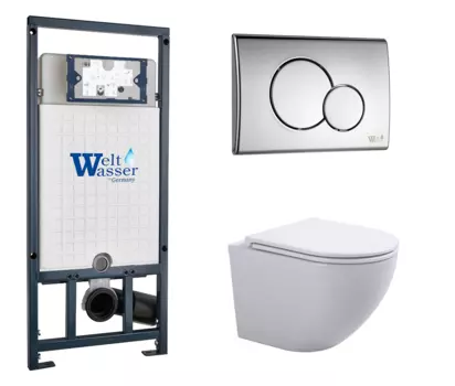Комплект 3 в 1 инсталляция WeltWasser WW Marberg 507 + Подвесной унитаз SinteSi EVI с кнопкой хром RD 10000005949 + SIN-TS-EVI-151 + 10000005952