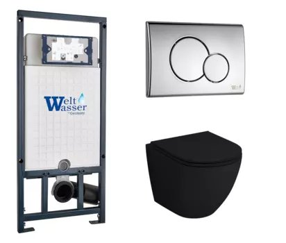 Комплект 3 в 1 инсталляция WeltWasser WW Marberg 507 + Унитаз подвесной Grossman GR-4455BMS с кнопкой хром RD 10000005949 + 10000005952 + GR-4455BMS