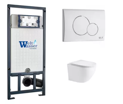 Комплект 3 в 1 инсталляция WeltWasser WW Marberg 507 + Подвесной унитаз WeltWasser Merzbach 043 GL-WT с кнопкой белой RD 10000005949 + 10000008254 + 10000010236