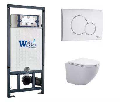 Комплект 3 в 1 инсталляция WeltWasser WW Marberg 507 + Подвесной унитаз SinteSi EVI с кнопкой белой RD 10000005949 + SIN-TS-EVI-151 + 10000010236