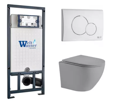 Комплект 3 в 1 инсталляция WeltWasser WW Marberg 507 + Унитаз подвесной Weltwasser WW Merzbach 043 MT-GR серый с кнопкой белой RD 10000005949 + 10000010236 + 10000003708
