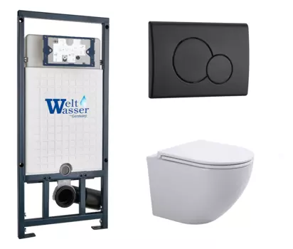 Комплект 3 в 1 инсталляция WeltWasser WW Marberg 507 + Подвесной унитаз SinteSi EVI с кнопкой черной RD 10000005949 + SIN-TS-EVI-151 + 10000010238